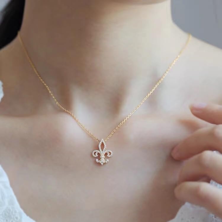 Cubic Zirconia Fleur De Lis Pendant Necklace for Women - Elegant Timeless Design, Enhanced Durability and Tarnish Resistance3