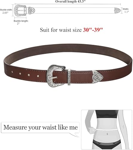 Image of Western-Leather-Belts-Women Vintage Waist-Belts with Hollow Out Flower