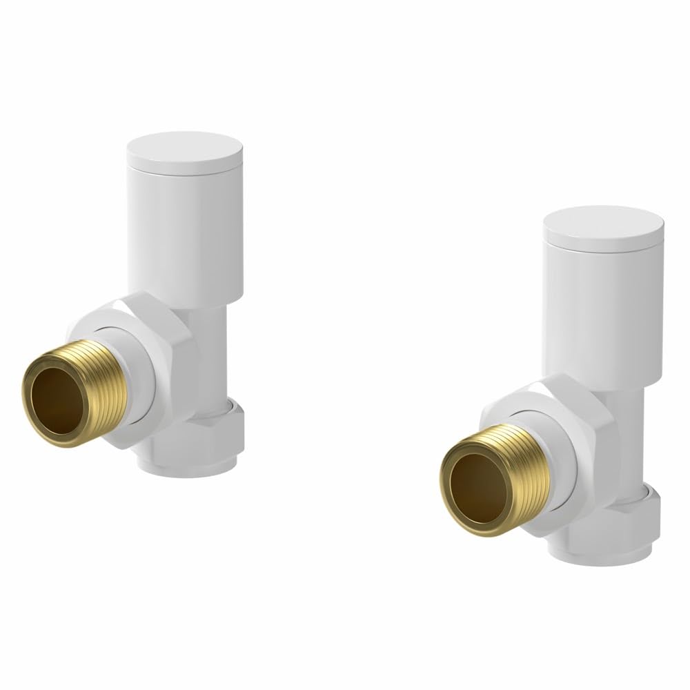 Duratherm White Duratherm® Manual Angled Towel Radiator Valve Set, 15Mm Central Heating Valves For Radiators, Round