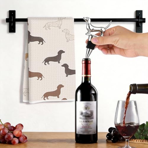 Image of Dachshund Kitchen Towels with Wine Bottle Stopper 24x14 Inch, Dachshund Gifts Reusable Dish Towels for Kitchen Bars Decor, Wine Gift Weiner Dog Gifts for Women Men Christmas Birthday Gift-2