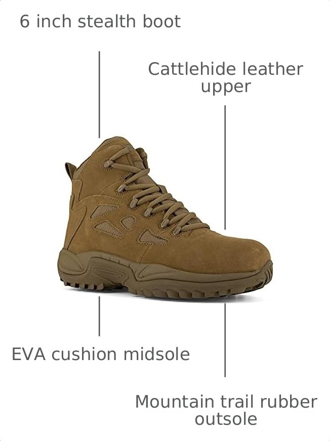 Image of Reebok Men's Rb8694 Rapid Response Rb Composite Toe 6 inch Tactical Stealth Boot Sidezipper Desert Tan Military & Tactical Boots