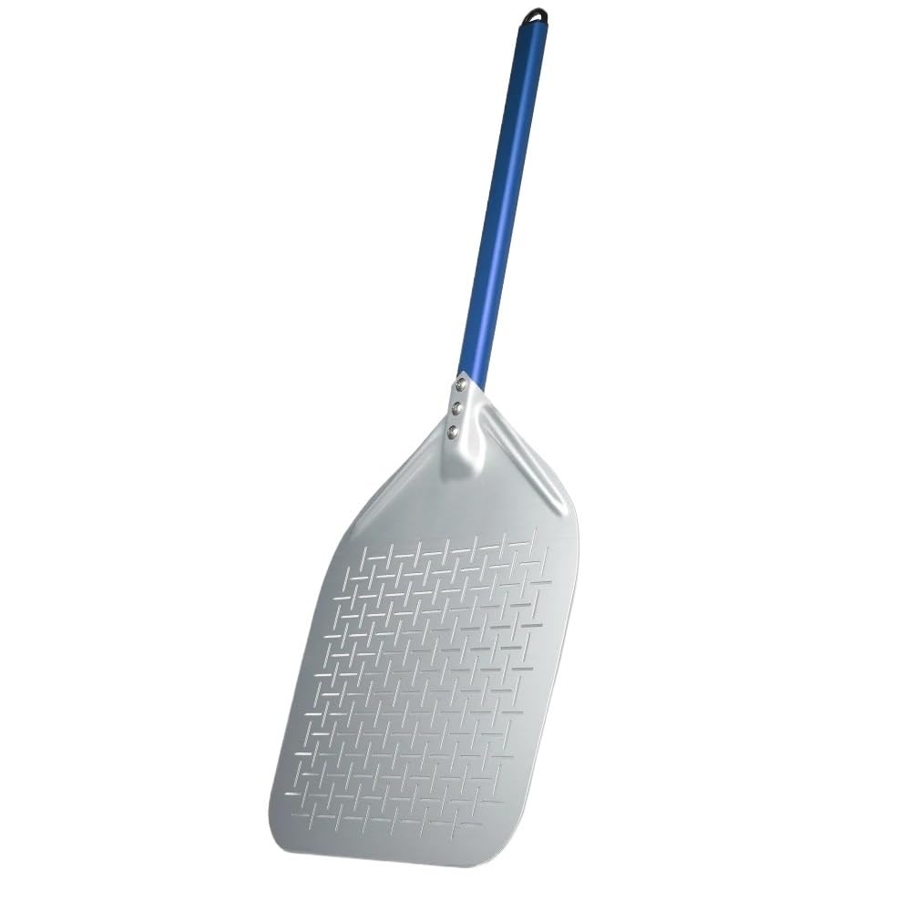 WANGSHAOWEI Pizza ​Paddle 14/13/12 Inch Pizza Paddle Perforated Shovel Aluminum Alloy Spatulas Oven Accessories(12 inch Blue)