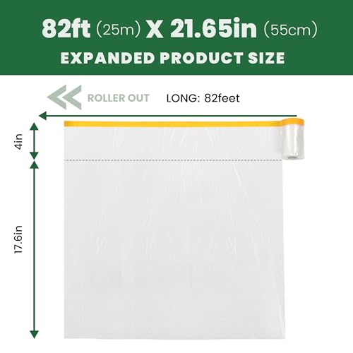 Image of Voomey Pre-Taped Masking Film, Painters Tape with Plastic Attached, Automotive Painters Tape and Drape for Appliances, Furniture, Wood Surfaces & DIY Projects - 1ft x 82ft
