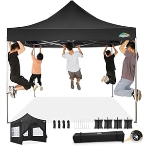 COBIZI 10×10 Pop Up Canopy Tent with 4 sidewalls Commercial Heavy Duty Canopy UPF 50 All Weather Waterproof Outdoor Canopy Wedding Tents for Parties Gazebo with Roller Bag Black Windproof Upgraded
