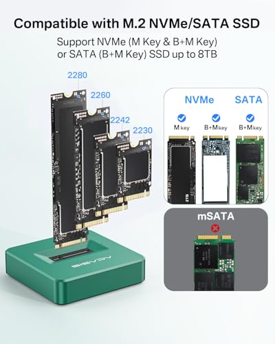 Image of ACASIS NVME to USB Docking Station, Aluminium Alloy Housing Fast Heat Dissipation, M.2 to USB Adapter 10Gbps, NVME SSD Reader Adapter Support M.2 (M Key) NVMe SSD and (B+M Key) (Green)