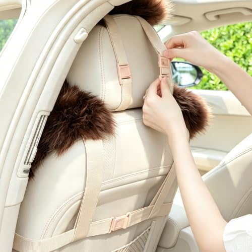 Image of 2 Pack Fluffy Sheepskin Car Seat Covers for Soft Auto Fur Pet Cushions Pads