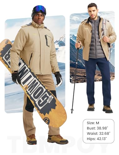 Image of TBMPOY Men's Winter Jackets Skiing Waterproof Snow Thick Fleece Lined Hooded Utility Cold Weather Warm Outdoor Ice Work