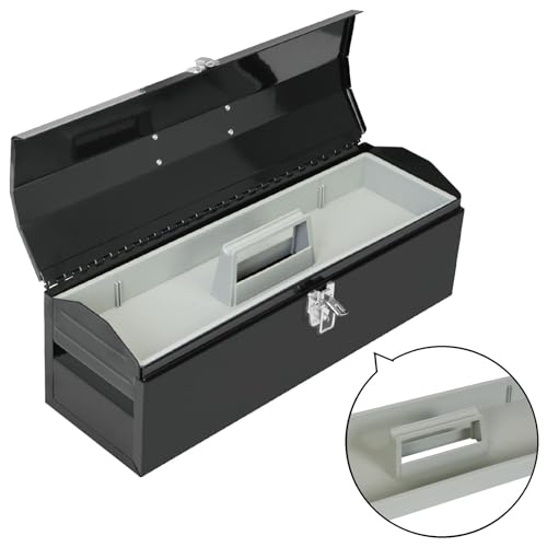 Image of Torin ATB101B-2 19 inch Hip Roof Style Portable Steel Tool Box with Metal Latch Closure and Removable Storage Tray, 19.1 inch x 6.1 inch x 6.5 inch, Black