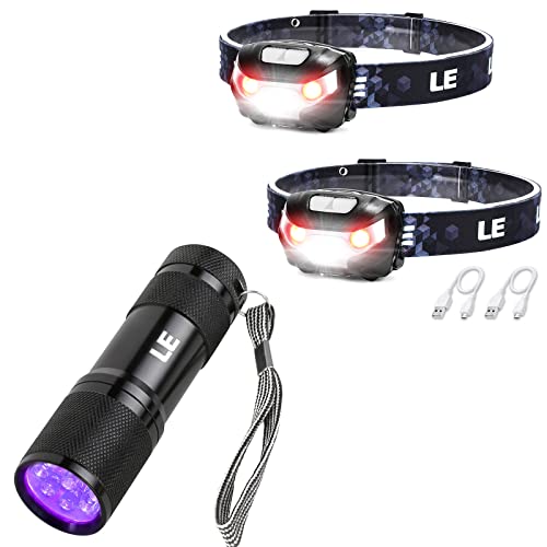 Bundle - 2 Items: 2 Pack LED Rechargeable Headlamp with 5 Modes & Small UV Black Light Flashlight 395nm - image 1