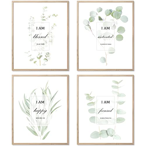 HoozGee Stampe artistiche da parete motivazionali con piante botaniche, poster su tela, decorazione per ufficio e camera da letto (28 x 35,6 cm, senza cornice, motivo con foglie ispiratrici)
