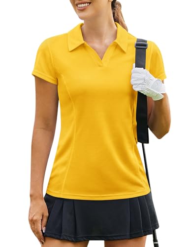 Image of PINSPARK Womens Golf Shirt Short Sleeve Polo V-Neck Quick Dry Tennis Tops | Moisture-wicking Breathable Fabric, Classic Collar, Slim Fit, Ideal for Golf Tennis Pickleball Casual