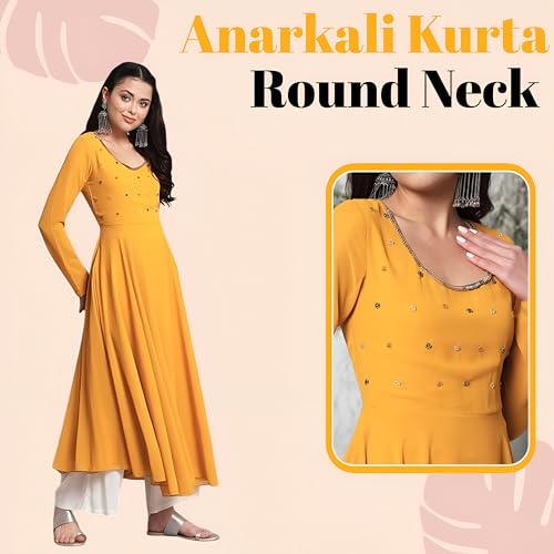Image of PH POSHAKHUB Georgette Regular Fit Hand Embroidery Anarkali Kurta Set for Women, Yoke Anarkali Kurta for Woman, Ankle Length Anarkali Suit for Women, Full Sleeve Kurti, Dress for Woman