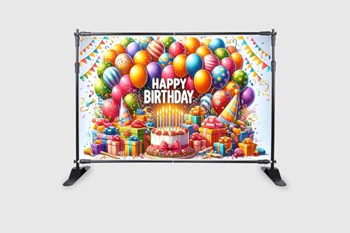 Image of Backdropon Balloon with Cake Themed Happy Birthday Design Backdrop for Birthday Decoration Traditional /Background Curtain Cloth for Party /Festival Size 5 Feet Height and 8 Feet Width(5 * 8)