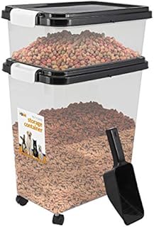 3 Piece Pet Food Airtight Storage Container With Plastic Measuring Scoop Treats And Dry Food Storage and Dispenser For Dogs Cats and Various Small Pets (Black)