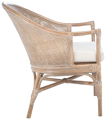 Safavieh Home Collection Dustin Grey Rattan Cushion Accent Chair, White Washed/White - Image 4