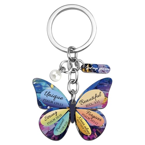 Butterfly Keychain Christian Keychains for Women Christian Gifts for Women Faith Religious Gift for Woman Friends Purple Butterfly Accessories Biblical Gift for Woman Girls Mom Mother's Day Gifts
