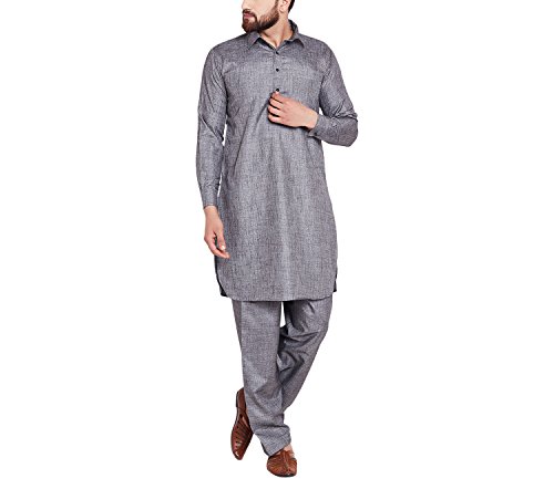 Kurta Salwar de algodón Sojanya para hombre color gris pizarra talla L