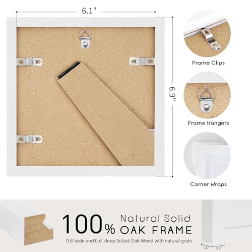 6x6 Oak Wood Picture Frame - Minimalist 6x6 Picture Frame, 6"x6" Frame Wood, Natural Solid Wooden Picture Frames for Wall Art Photo and Prints(1 Pack, White)