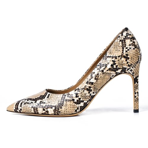 XINIUNIU Snake Skin Heels for Women Synthetic Printing Snakeskin Pumps Pointed Toe Kitten Stiletto Slip On Closed Toe Dress Shoes 3.5 Inch3