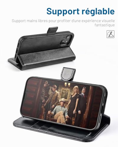 Coque iPhone 13 Mini antichoc housse portefeuille RFID noir - 4