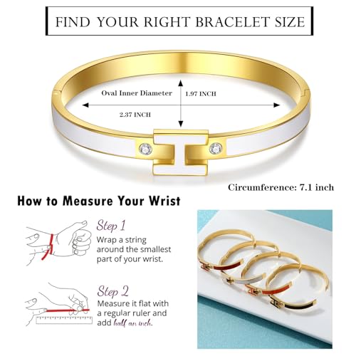 H Bracelet for Women - 18K Gold Plated Titanium Steel Cuff | Cubic Zirconia Bangle Jewelry Gift, Simple & Durable Everyday Wear (S/M/L Size)4