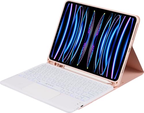 Image of RTSY Keyboard case for iPad Air 11 (M4 /M3 /M2) & iPad Air 5th /4th with Multi Touch Trackpad & 7-Colors Backlit, Magnetic Detachable Wireless Bluetooth (Pink White)
