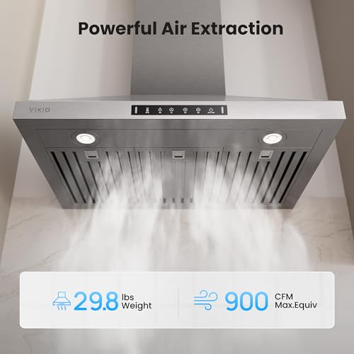 Image of VIKIO HOME 30 Inch Wall Mount Range Hood 900 CFM, Smart Gesture Touch Control, Ducted /Ductless Convertible, Permanent Baffle Filters, Stainless Steel Kitchen Vent Hood, 3-speed