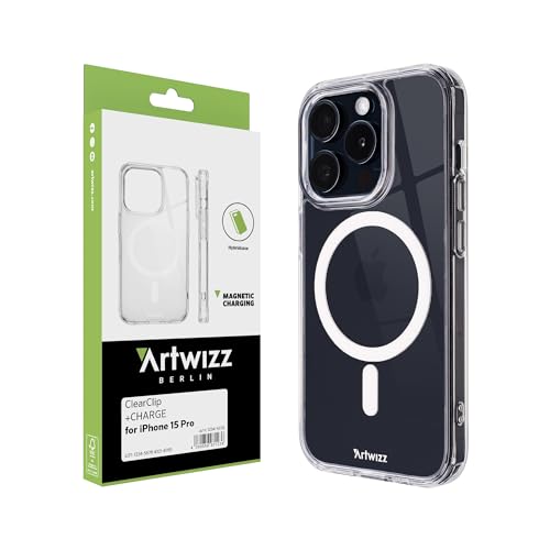 Artwizz ClearClip +Charge kompatibel mit iPhone 15 Pro - Kratzresistente Hülle mit Verstärkten Ecken - Kompatibel mit MagSafe Qi - Transparent