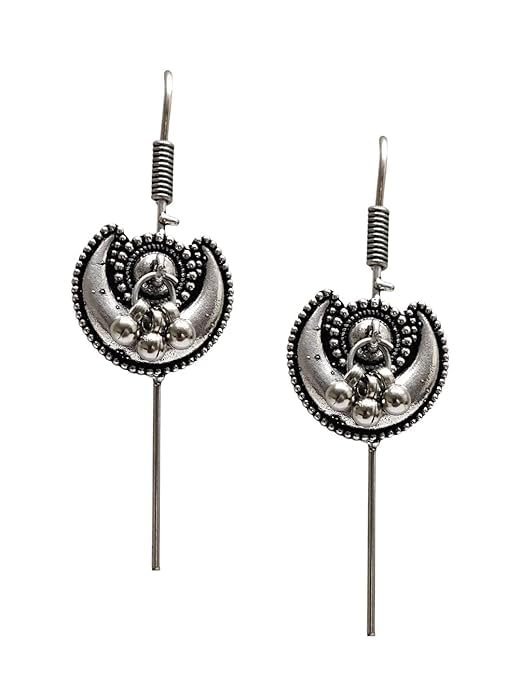 Oxidized German Silver Needle Ear Wrap Earrings- Quirky Fashions Pin Bugadi Earrings-image-3