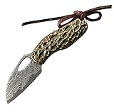 Cool Hand 2'' Flip Joint Folding Pocket Knife w/ 1.25'' VG10 Damascus Steel Blade, w/Leather Lanyard
