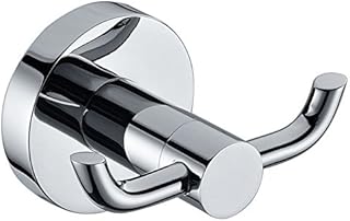 Littleduckling Stainless Steel Towel Holder Brass Chrome Bathroom Robe 2 Hook Hat Clothes Wall Door Hanger, 4.7x4.7x7.5cm