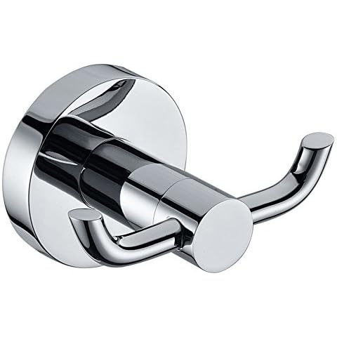 Littleduckling Stainless Steel Towel Holder Brass Chrome Bathroom Robe 2 Hook Hat Clothes Wall Door Hanger, 4.7x4.7x7.5cm Cover