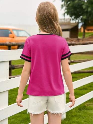 Image of Haloumoning Girls Short Sleeve T Shirts Kids Summer Crewneck Color Block Tops Fashion Tees 5-14 Years