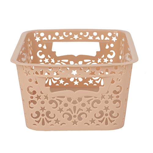 Image of Cutting Edge Essentials Plastic Storage Baskets /Shelf /Turkish Rack without Lid - Set of 3 for Fruit Vegetable Bathroom Stationary Home Basket with Handle (Brown, Beige & White, Small)