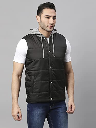 Image of Dennis Lingo Color Block Polyester Regular Fit Full Sleeves Men's Hooded Puffer Jacket with 2 Pockets - Lightweight Casual Winterwear for Men