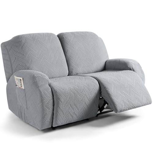 Image of Ruaozz Recliner Sofa Covers Recliner Chair Covers Extra Wide Loveseat Recliner Slipcovers with Pockets Washable Furniture Protector with Elastic Bottom (2 Seater-X Large, Light Grey)