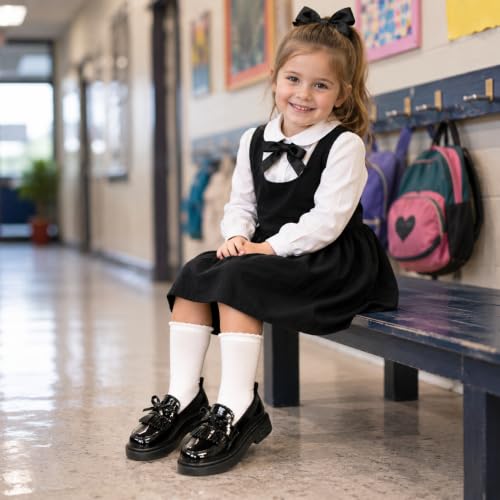 Image of KIDSUN Toddler Dress Shoes Boys Girls Oxford Shoes Kids Wedding Church Dress Shoes PU Leather Lace Up School Uniform Loafer Flats（Toddler /Kids）