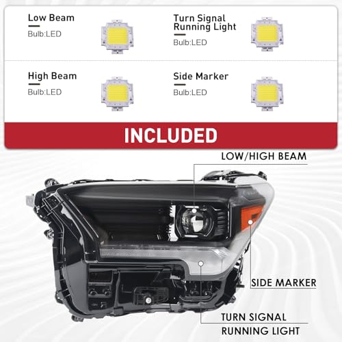 Duolctarms Halogen Upgrade FULL LED Pair Headlights Headlamps Assembly Compatible for 2024-2025 Toyota Tacoma 81150-AK020 81110-AK020