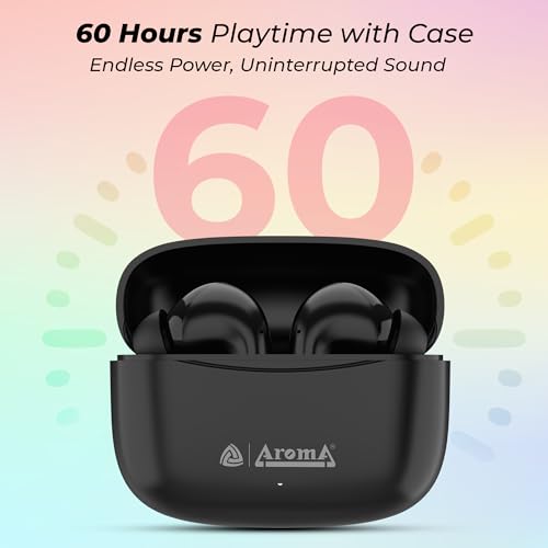 Image of AROMA TWS22 Zivo V5.4 True Wireless Earbuds, Punk Black | up to 60H Playtime, ENC, Fast Charging, Heavy Bass, Bluetooth