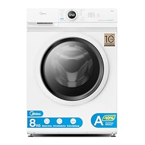 Midea MF10EW80BA10 Waschmaschine / 8kg / 1400 U/Min/EEK A-10%/Inverter Quattro Motor/Dampffunktion/Grosse Trommel/Nachlegefunktion/Kindersicherung/AquaStop, Weiß