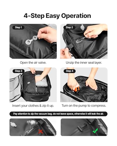 Image of VEVOR Vacuum Travel Backpack, 35L, Vacuum Seal Compression Travel Backpack with Air Pump, Multiple Pockets & Compartments, Water-Resistant Carry-On Suitcase Luggage, Casual Personal Item Bag, Black