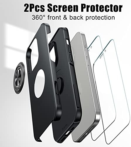 KOVASIA compatible with iPhone 14 pro Case, with [2 Pack] Screen Protector, Shockproof Cover for iPhone 14 pro, with Invisible Ring Holder Kickstand for iPhone 14 pro Case,Black