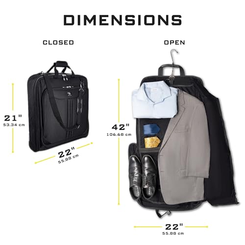 Premium Suit Garment Bag Carry On - Hangs 4 Suits - Travel & Business with Shoulder Strap and Laptop Compartment3