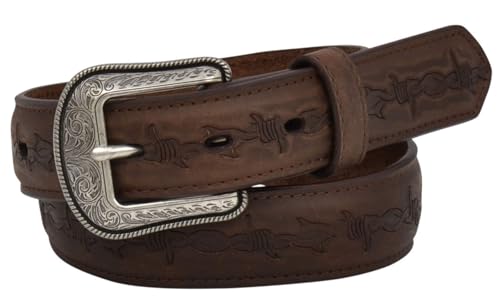 M & F Western Youth Brown Leather Barbed Wire Belt w/Buckle