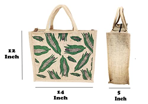 Image of Cycle & Corn Design Jute Bag with Zip Closure | Tote Lunch Bag | Multipurpose Bag (6)