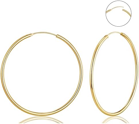 EXGOX Big Gold Hoop Earrings for Women,2mm Sterling Silver Circle Endless Thin Hoop Polished Hypoallergenic Large Gold Hoops Earrings Set Oversize Earrings for Women Girls 14/20/30/40/50/60/70MM