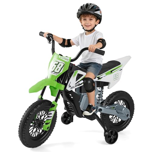 COSTWAY 12V Moto Électrique Enfant avec Roues d'Entraînement & Batterie Amovibles, Voiture Électrique Enfant avec Suspension à Ressorts, Musique et...