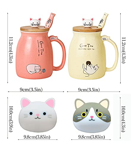 SHENDONG 2 Pack Cat Mugs, Cute Ceramic Coffee Cups Set of 2 with Kawaii Bamboo Lid and Spoon - Image 3