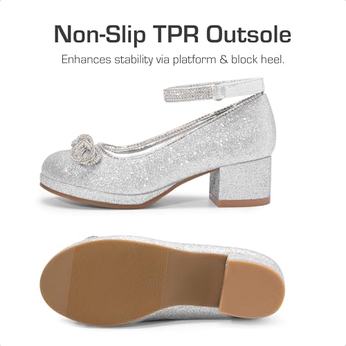 Dream Pairs Girls Dress Shoes Platform Chunky Heel Ankle Strap Princess Flats Flower Party Wedding Pump For Little Big Kid,Size 13 Little Kid,Silver,Sdfl2422K thumb #2