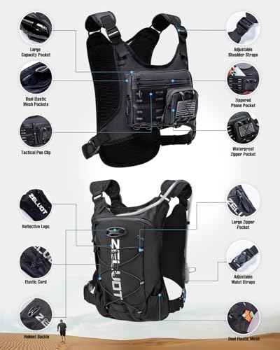 Image of Zelvot Running Vest with 2L Water Bladder, Hydration Backpack, U.S. Design Patent, Lightweight Hydration Pack with Gear Holder, Reflective Chest Pack for Men Women